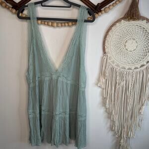 Free People Light Teal Look of Love Lace Slip Dress
